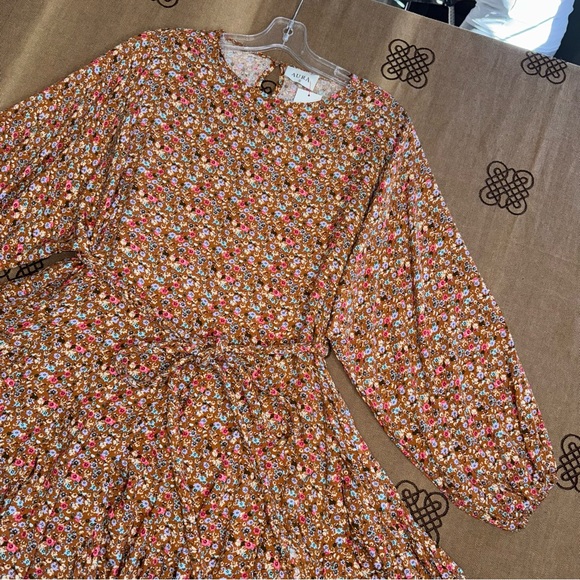 Aura Ella Mini Print Braided Brll Short Dress In Brown /Multi Floral Print - Picture 7 of 16